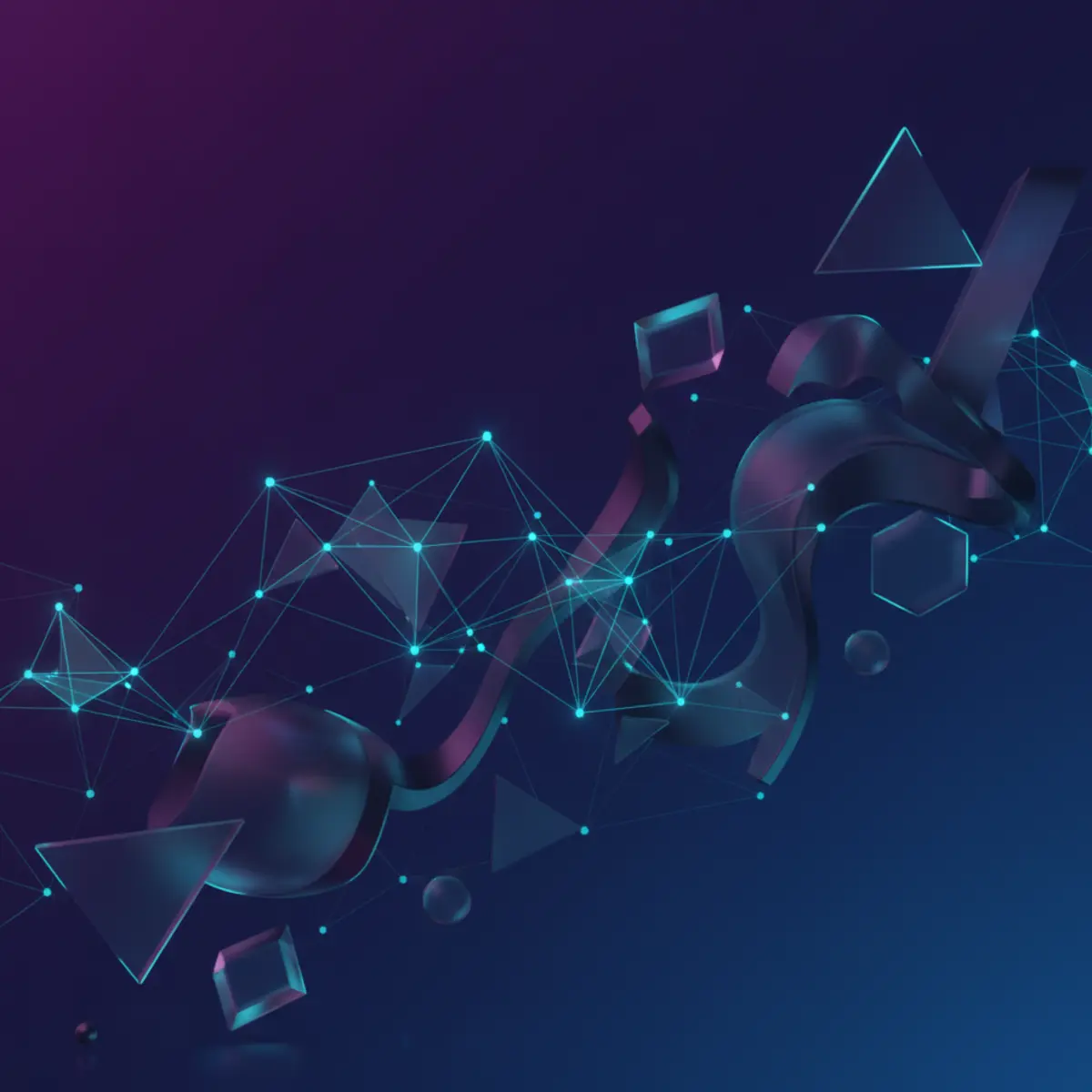 Dark violet to midnight blue gradient background with cyan neon accents